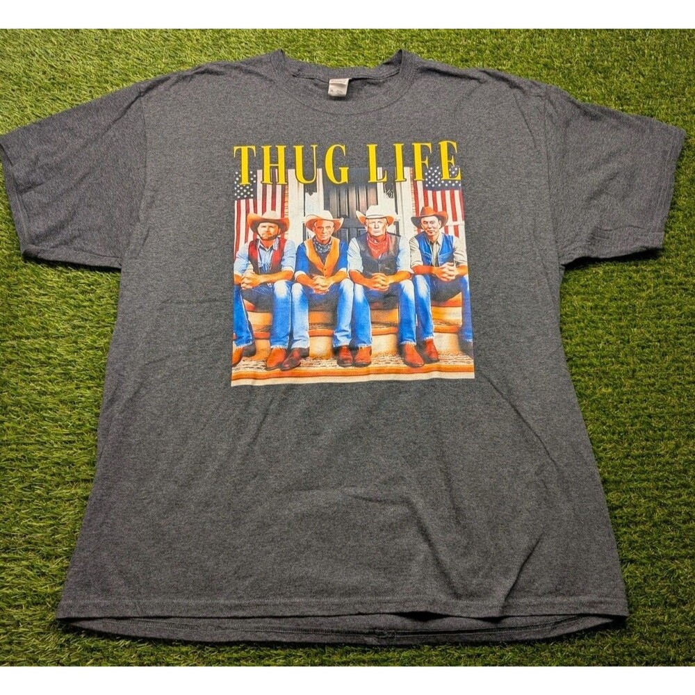 Fruit of The Loom Mens XL Tee Shirt Gray Thug Life Trump Musk Short Sleeve